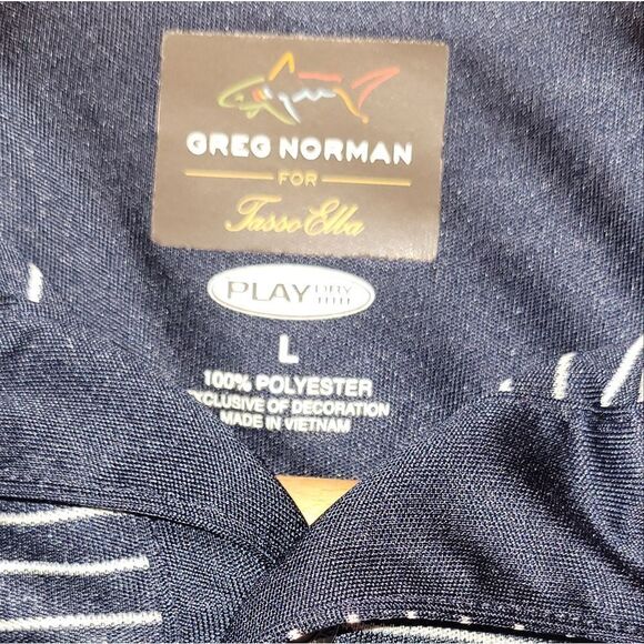 Greg Norman for Tasso Elba Mens Golf Polo Shirt Navy Blue White Play Dry L - Picture 5 of 8
